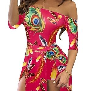 Maxi Floral Feather Romper Dress